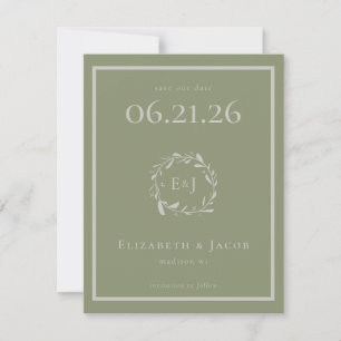 Carte Sage Green Berries et Feuilles Sauvez la date