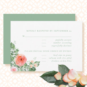 Carte Sage Green Coral rose élégant mariage floral RSVP