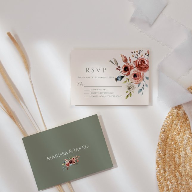 Carte Sage Green Elegant Floral RSVP (Créateur téléchargé)