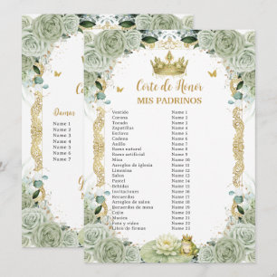 Carte Sage Green Floral Princess et Grenouille Padrinos