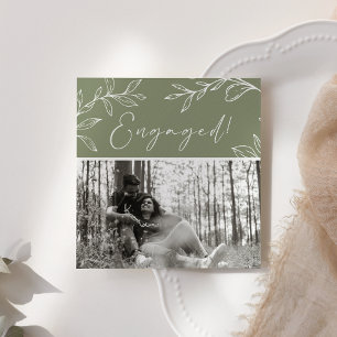 Carte Sage Green Flowers Boho Ajouter Photo Engagement P