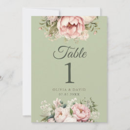 Carte Sage Green Peony Floral Wedding Table Number