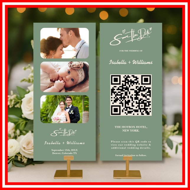 Carte Sage Green Photo Mariage Code QR Enregistrer La Da (Créateur téléchargé)