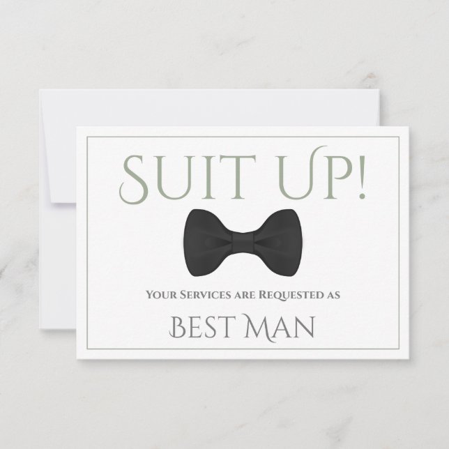 Carte Sage Green sur White Be My Best Man Fun Bow Cravat (Devant)