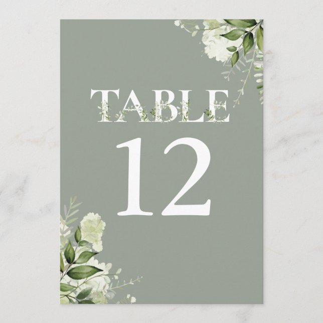 Carte Sage Green Typographie florale Numéro de tableau (Devant)