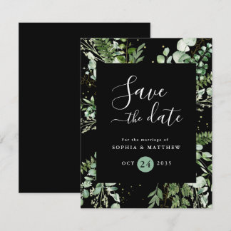 Carte Sage Léger Et Eucalyptus Noir Enregistrer La Date