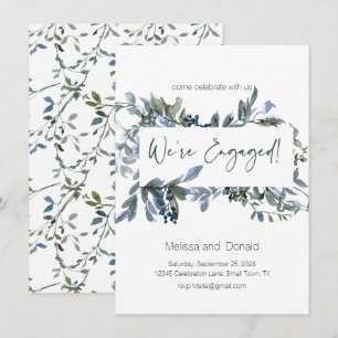 Carte Sage Silver Green Élégant Engagement Floral