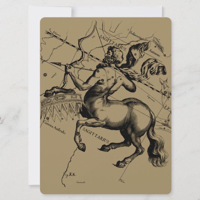 Carte Sagittarius Constellation Hevelius 1690 Engraving (Devant)