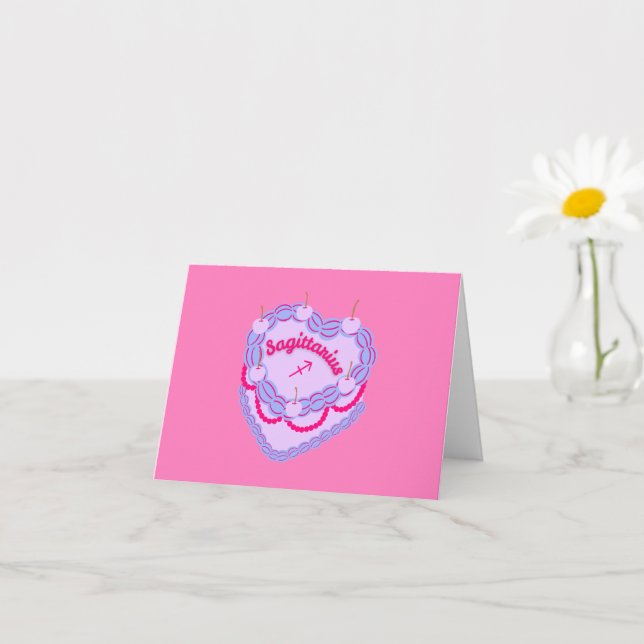 Carte Sagittarius Zodiac Pastel Coeur Gâteau d'anniversa (Petite plante)