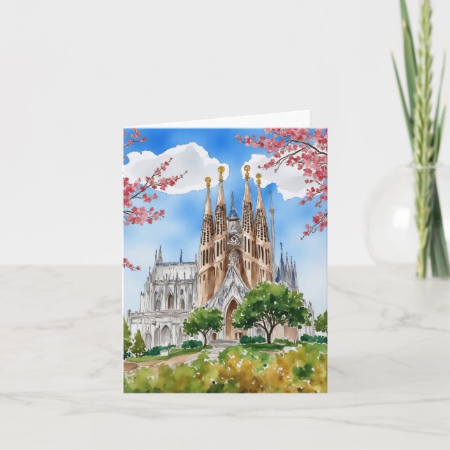 Carte Sagrada Familia Barcelone Espagne Aquarelle (Devant)