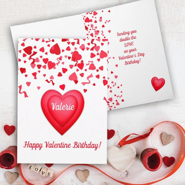 Carte Saint Anniversaire Rouge Confetti Coeurs Salutatio (Personalize this Happy Valentine Birthday card with fun confetti and modern heart design.
)