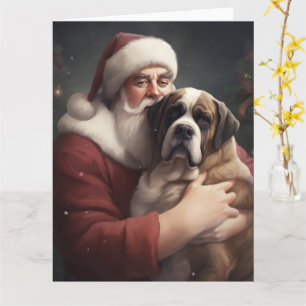 Carte Saint Bernard avec le Père Noël Festif Noël