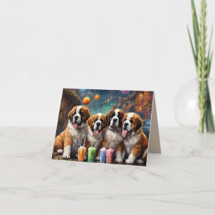Carte Saint Bernard Puppies et Milkshakes Anniversaire