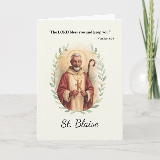 Carte Saint Blaise Fête Bénédiction Jour Aquarelle Wreat (Devant)