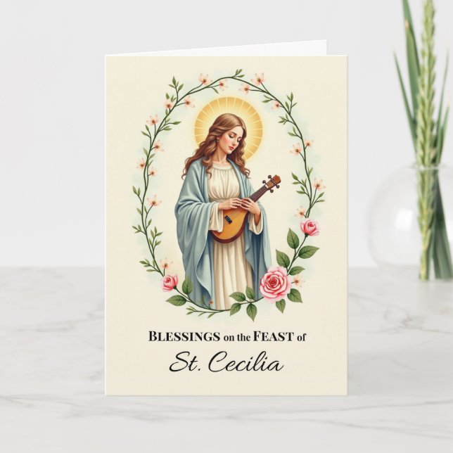 Carte Saint Cecilia Fête Bénédiction Fête Fête Courbe Fl (Devant)