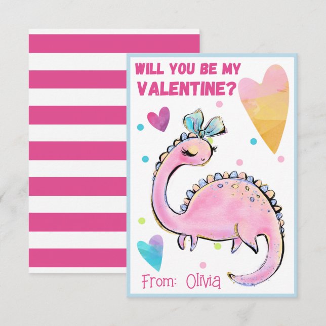 Carte Saint Dinosaur Valentine pour enfants Be Min (Devant / Derrière)