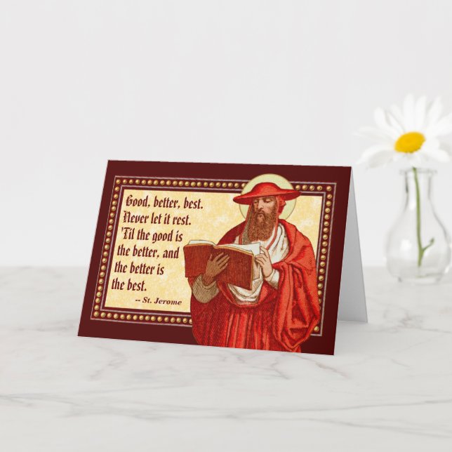 Carte Saint Jérôme en cardinal avec une citation motivat (Petite plante)