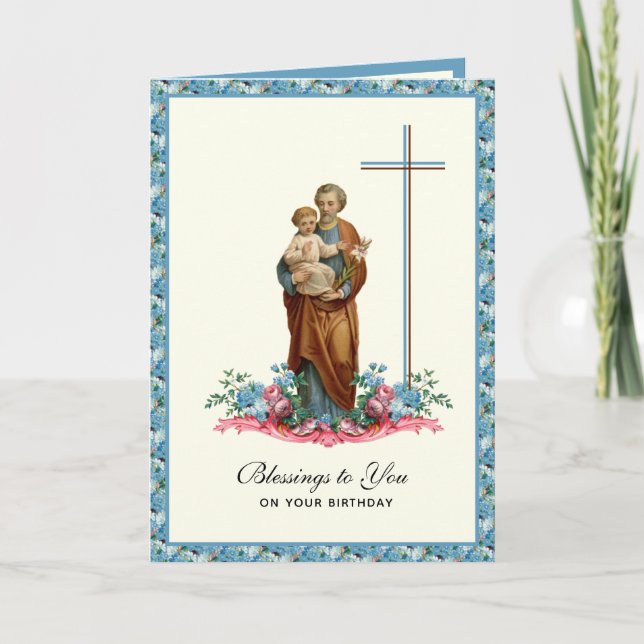 Carte Saint Joseph Jésus Anniversaire Catholique Religie (Devant)