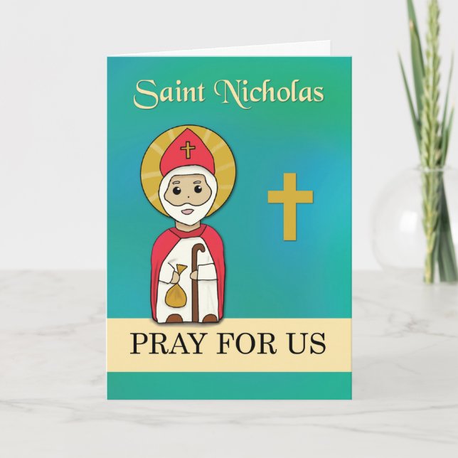 Carte Saint Nicolas Priez pour nous Simple Saint catholi (Devant)