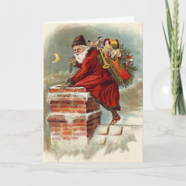 Carte Saint Nicolas victorien de Noël sur le toit (Devant)