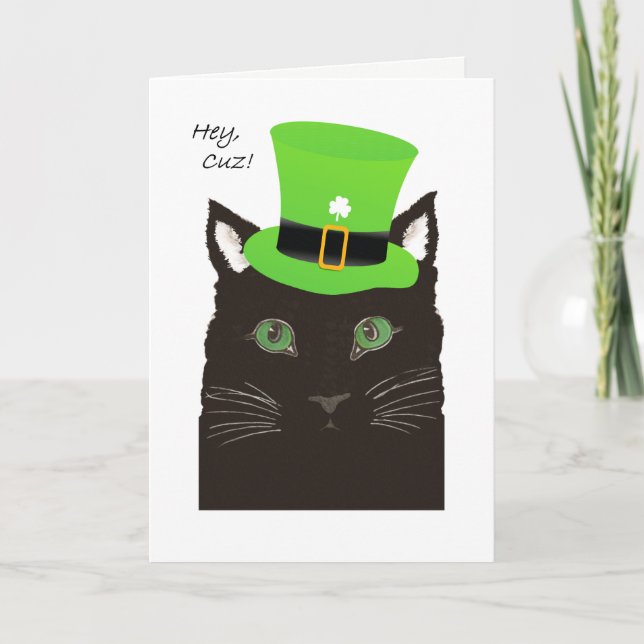 Carte Saint Paddy's Day, pour Cousin, Cuz, Cat porte Cas (Devant)