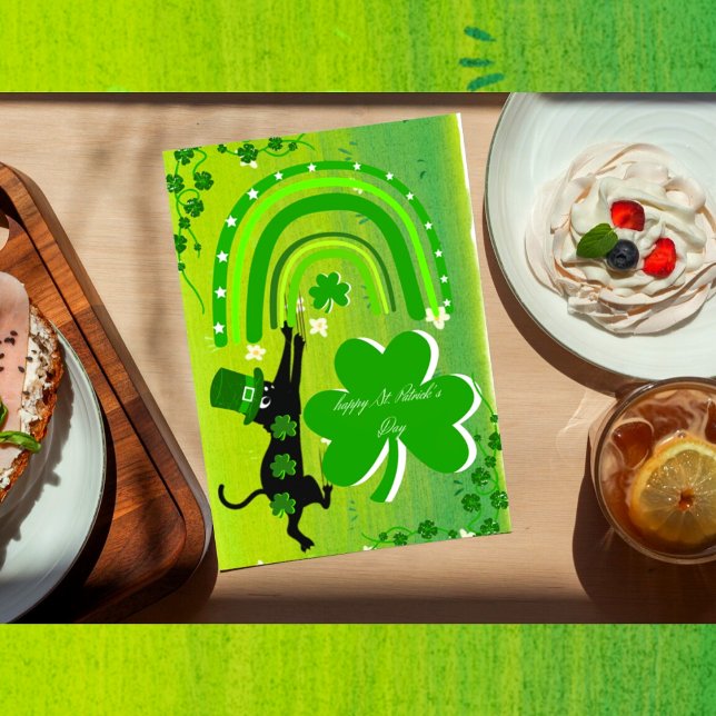 Carte Saint-Patrick avec un mignon chat noir (Créateur téléchargé)