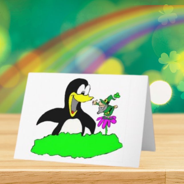 Carte Saint Patrick de Penguin et Leprechaun (Penguin and Leprechaun St Patrick's Day Card)