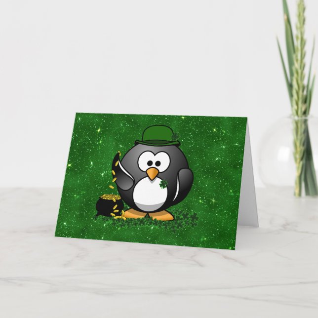 Carte Saint Patrick le jour du Lucky Penguin (Devant)