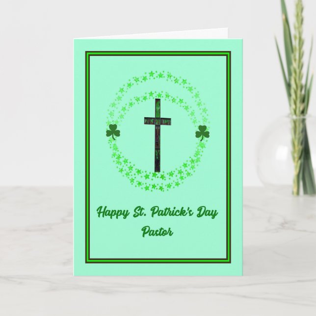 Carte Saint Patrick pour Pasteur avec Croix (Devant)
