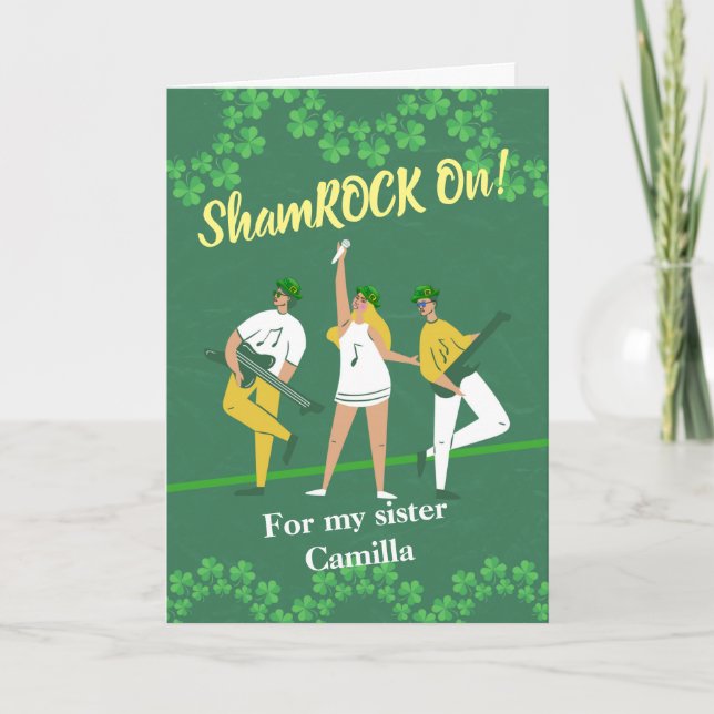 Carte Saint Patrick’s Day pour soeur Shamrock sur la mus (Devant)