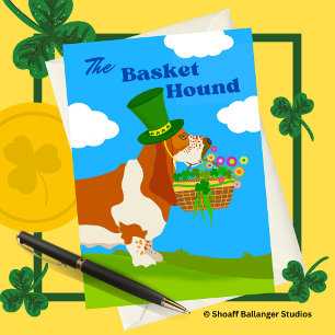 Carte Saint Patrick's Day Adorable Panier Hound