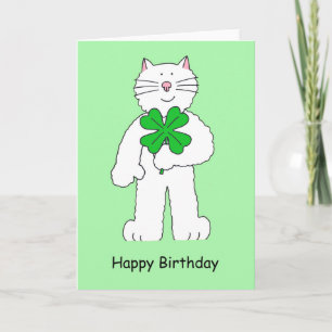 Carte Saint Patrick's Day Anniversaire Chat avec Shamroc