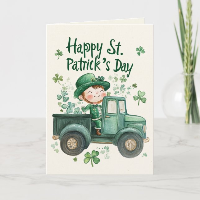 Carte Saint Patrick's Day et l'heureux Little Leprechaun (Devant)