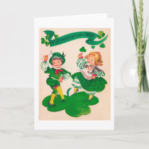 Carte Saint Patrick's Day Garçon & Fille, Vintage