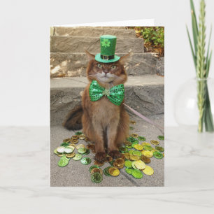 Carte Saint Patrick's Day Leprechaun Chat somalien avec 