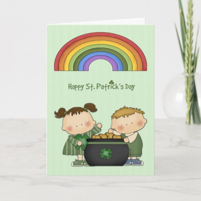 Carte Saint Patrick's Day, Pot of Gold, Rainbow, Childre (Devant)