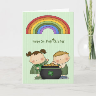 Carte Saint Patrick's Day, Pot of Gold, Rainbow, Childre