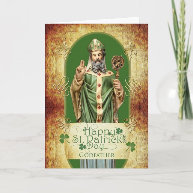 Carte Saint Patrick's Day pour Parrain avec Saint Statue (Devant)