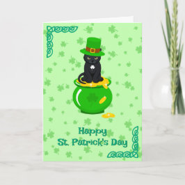 Carte Saint Patrick's Day Shamrock Pot of Gold Black Cat