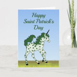 Carte Saint Patrick's Day Unicorne avec Spots Shamrocks