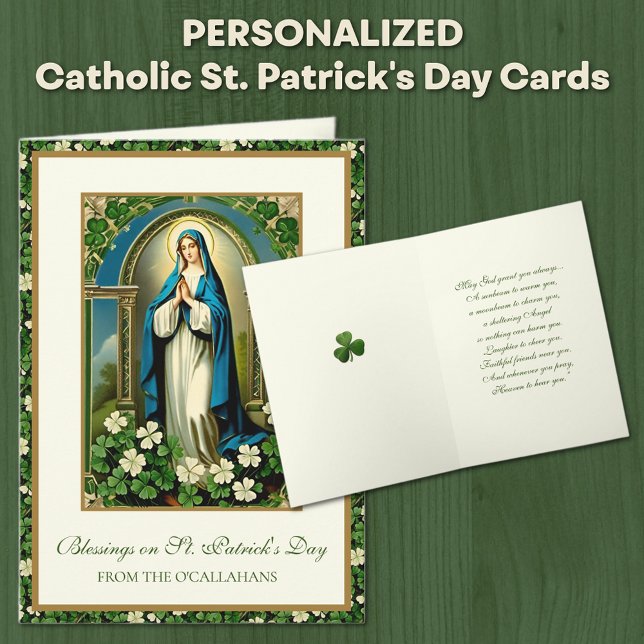 Carte Saint Patrick's Day Vierge Marie Shamrock (Traditional Catholic Virgin Mary St. Patrick's Day Cards - Irish Blessing)