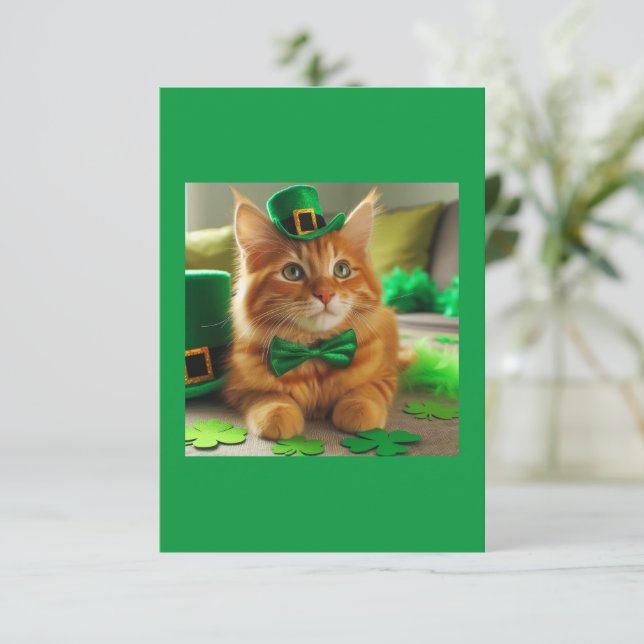 Carte Saint Patty's Day Orange Tabby Cat (Debout devant)
