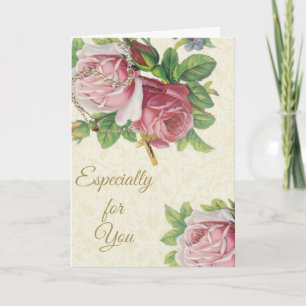 Carte Saint Rosaire avec dentelle Crucifix Rose