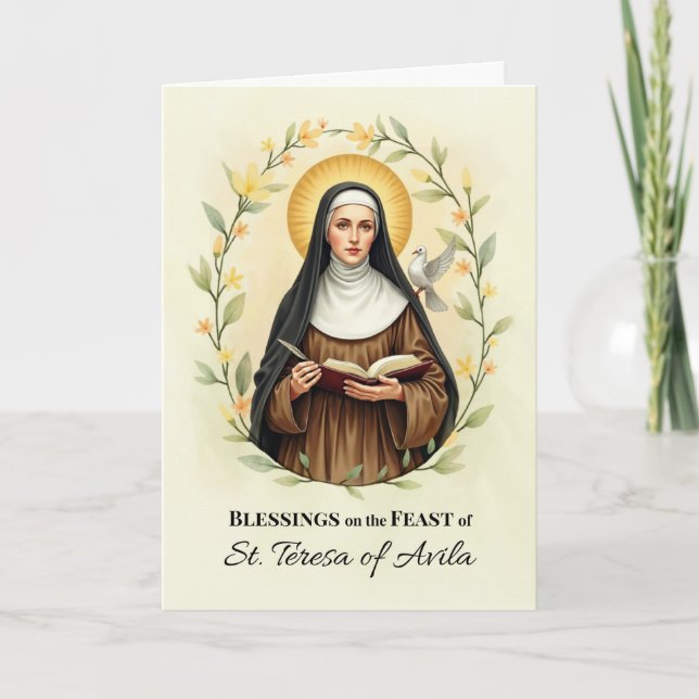 Carte Saint Thérèse d'Avila Fête Bénédiction Fête Floral (Devant)