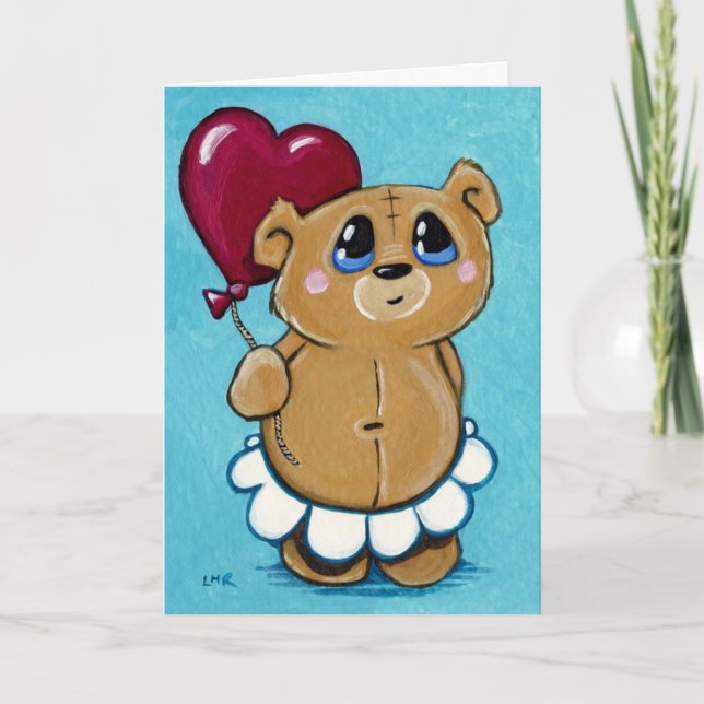 Carte Saint Valentin à l'ours mignon tenant le bal (Devant)