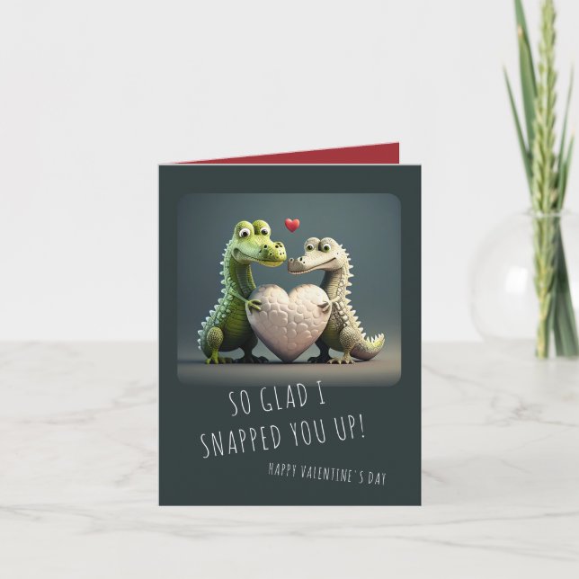 Carte Saint-Valentin Alligator Crocodile Couple Drôle (Devant)