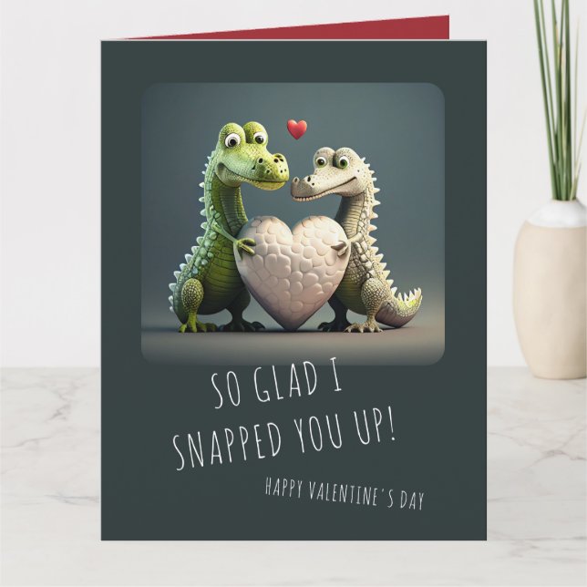 Carte Saint-Valentin Alligator Crocodile Couple Drôle (Devant)