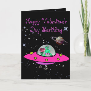 Carte Saint Valentin avec Alien dans un vaisseau s