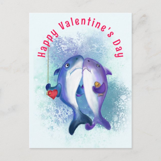 Carte Saint-Valentin avec Couple Shark Love Funny (Devant)