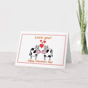 Carte Saint Valentin avec des vaches amoureuses des coeu